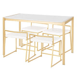 Lumisource Fuji 5-Piece Contemporary/Glam Dining Set in Gold Metal/White Marble & White Faux Leather