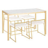 Lumisource Fuji 5-Piece Contemporary/Glam Dining Set in Gold Metal/White Marble & White Velvet Fabric