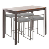 Lumisource Fuji 5-Piece Industrial Counter Height Dining Set in Antique Metal/Walnut Wood & Grey Faux Leather