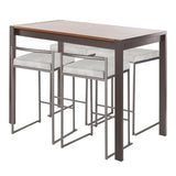 Lumisource Fuji 5-Piece Industrial Counter Height Dining Set in Antique Metal/Walnut Wood & Light Grey Cowboy Fabric