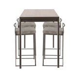 Lumisource Fuji 5-Piece Industrial Counter Height Dining Set in Antique Metal/Walnut Wood & Stone Fabric