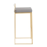Lumisource Fuji Contemporary Barstool in Gold with Grey Faux Leather - Set of 2