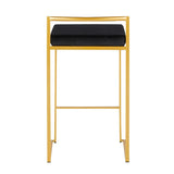 Lumisource Fuji Contemporary Counter Stool in Gold with Black Velvet Cushion - Set of 2