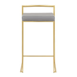 Lumisource Fuji Contemporary Counter Stool in Gold with Grey Faux Leather - Set of 2