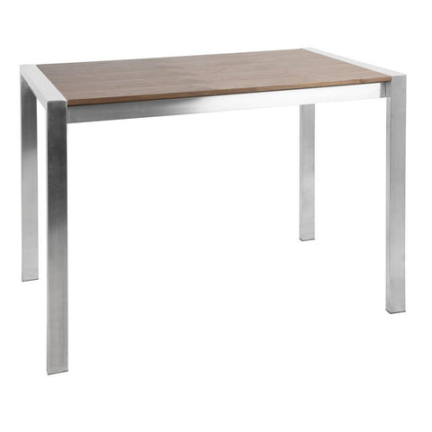 Lumisource Fuji Contemporary Counter Table in Brushed Stainless Steel and Walnut Wood