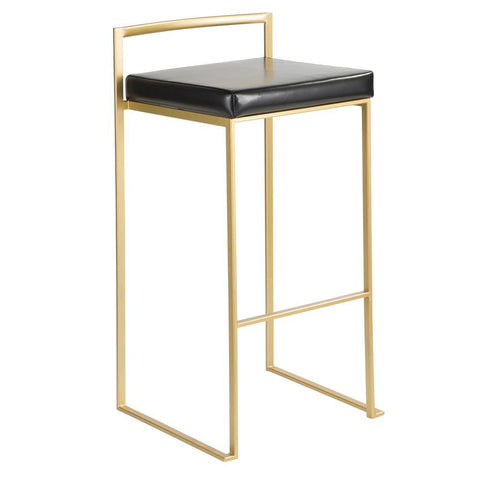 Lumisource Fuji Contemporary-Glam Barstool in Gold with Black Faux Leather - Set of 2
