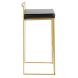 Lumisource Fuji Contemporary-Glam Barstool in Gold with Black Faux Leather - Set of 2