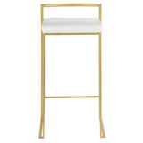 Lumisource Fuji Contemporary-Glam Barstool in Gold with White Faux Leather - Set of 2