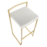 Lumisource Fuji Contemporary-Glam Barstool in Gold with White Faux Leather - Set of 2