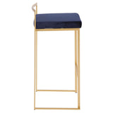 Lumisource Fuji Contemporary-Glam Stackable Barstool in Gold with Blue Velvet Cushion - Set of 2