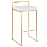 Lumisource Fuji Contemporary-Glam Stackable Barstool in Gold with White Velvet Cushion - Set of 2