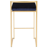 Lumisource Fuji Contemporary-Glam Stackable Counter Stool in Gold with Blue Velvet Cushion - Set of 2