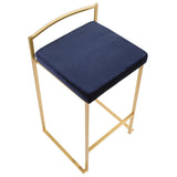 Lumisource Fuji Contemporary-Glam Stackable Counter Stool in Gold with Blue Velvet Cushion - Set of 2