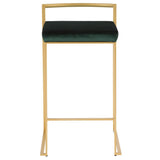 Lumisource Fuji Contemporary-Glam Stackable Counter Stool in Gold with Green Velvet Cushion - Set of 2