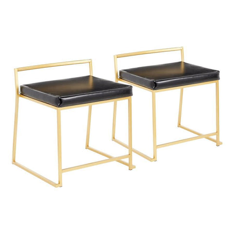 Lumisource Fuji Contemporary/Glam Stackable Dining Chair in Gold Metal and Black Faux Leather - Set of 2