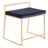 Lumisource Fuji Contemporary-Glam Stackable Dining Chair in Gold Metal and Blue Velvet - Set of 2