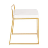 Lumisource Fuji Contemporary/Glam Stackable Dining Chair in Gold Metal and White Faux Leather - Set of 2
