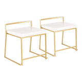 Lumisource Fuji Contemporary/Glam Stackable Dining Chair in Gold Metal and White Faux Leather - Set of 2