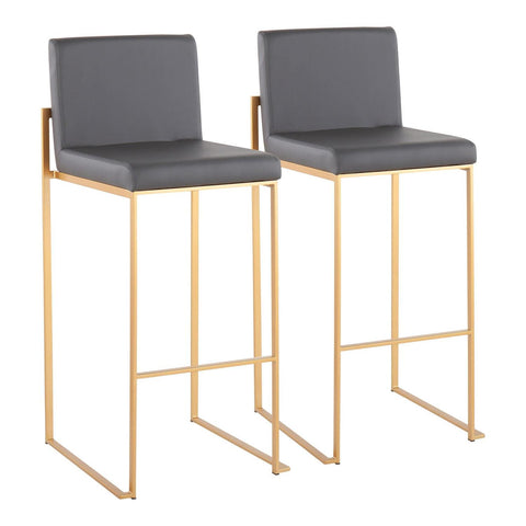 Lumisource Fuji Contemporary High Back Barstool in Gold Steel and Grey Faux Leather - Set of 2