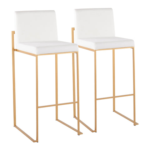 Lumisource Fuji Contemporary High Back Barstool in Gold Steel and White Velvet - Set of 2