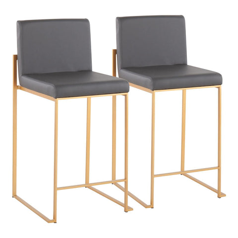 Lumisource Fuji Contemporary High Back Counter Stool in Gold Steel and Grey Faux Leather - Set of 2