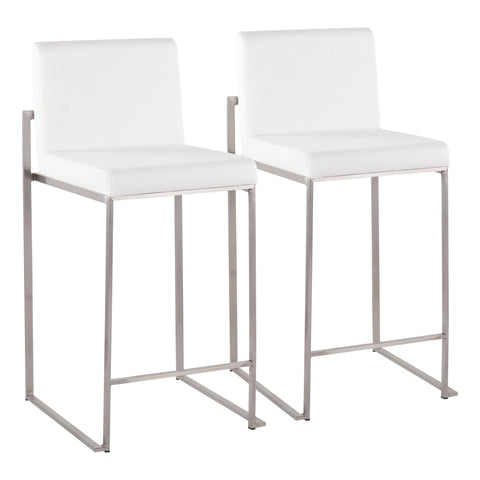 Lumisource Fuji Contemporary High Back Counter Stool in Stainless Steel and White Velvet - Set of 2