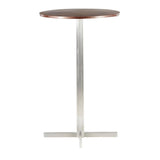 Lumisource Fuji Contemporary Round Bar Table in Stainless Steel w/Walnut Wood Top