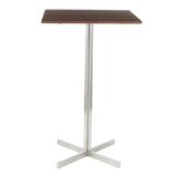 Lumisource Fuji Contemporary Square Bar Table in Stainless Steel w/Walnut Wood Top