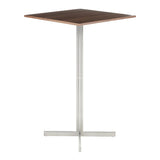 Lumisource Fuji Contemporary Square Bar Table in Stainless Steel w/Walnut Wood Top