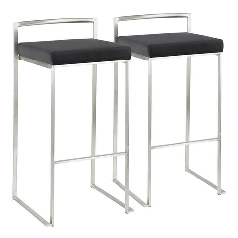 Lumisource Fuji Contemporary Stackable Barstool in Stainless Steel with Black Velvet Cushion - Set of 2