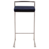 Lumisource Fuji Contemporary Stackable Barstool in Stainless Steel with Blue Velvet Cushion - Set of 2