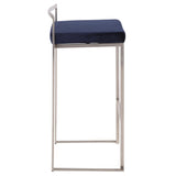 Lumisource Fuji Contemporary Stackable Barstool in Stainless Steel with Blue Velvet Cushion - Set of 2