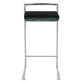Lumisource Fuji Contemporary Stackable Barstool in Stainless Steel with Green Velvet Cushion - Set of 2