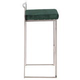 Lumisource Fuji Contemporary Stackable Barstool in Stainless Steel with Green Velvet Cushion - Set of 2