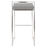 Lumisource Fuji Contemporary Stackable Barstool in Stainless Steel with Grey Faux Leather Cushion - Set of 2