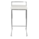 Lumisource Fuji Contemporary Stackable Barstool with White Faux Leather - Set of 2