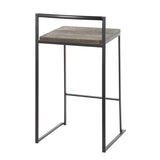 Lumisource Fuji Contemporary Stackable Counter Stool in Black w/Espresso Wood-Pressed Grain Bamboo Seat - Set of 2