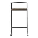 Lumisource Fuji Contemporary Stackable Counter Stool in Black w/Espresso Wood-Pressed Grain Bamboo Seat - Set of 2