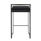 Lumisource Fuji Contemporary Stackable Counter Stool in Black with Black Velvet Cushion - Set of 2