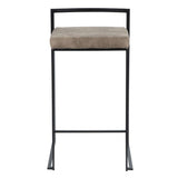 Lumisource Fuji Contemporary Stackable Counter Stool in Black with Brown Cowboy Fabric Cushion - Set of 2