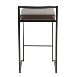 Lumisource Fuji Contemporary Stackable Counter Stool in Black with Brown Faux Leather Cushion - Set of 2