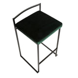 Lumisource Fuji Contemporary Stackable Counter Stool in Black with Green Velvet Cushion - Set of 2