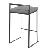 Lumisource Fuji Contemporary Stackable Counter Stool in Black with Grey Faux Leather Cushion - Set of 2