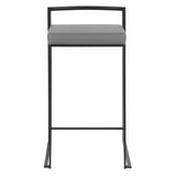Lumisource Fuji Contemporary Stackable Counter Stool in Black with Grey Faux Leather Cushion - Set of 2