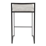 Lumisource Fuji Contemporary Stackable Counter Stool in Black with Light Grey Cowboy Fabric Cushion - Set of 2