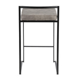 Lumisource Fuji Contemporary Stackable Counter Stool in Black with Stone Cowboy Fabric Cushion - Set of 2