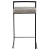 Lumisource Fuji Contemporary Stackable Counter Stool in Black with Stone Cowboy Fabric Cushion - Set of 2