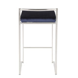 Lumisource Fuji Contemporary Stackable Counter Stool in Stainless Steel with Blue Velvet Cushion - Set of 2