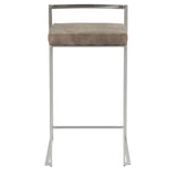 Lumisource Fuji Contemporary Stackable Counter Stool in Stainless Steel with Brown Cowboy Fabric Cushion - Set of 2