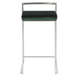Lumisource Fuji Contemporary Stackable Counter Stool in Stainless Steel with Green Velvet Cushion - Set of 2